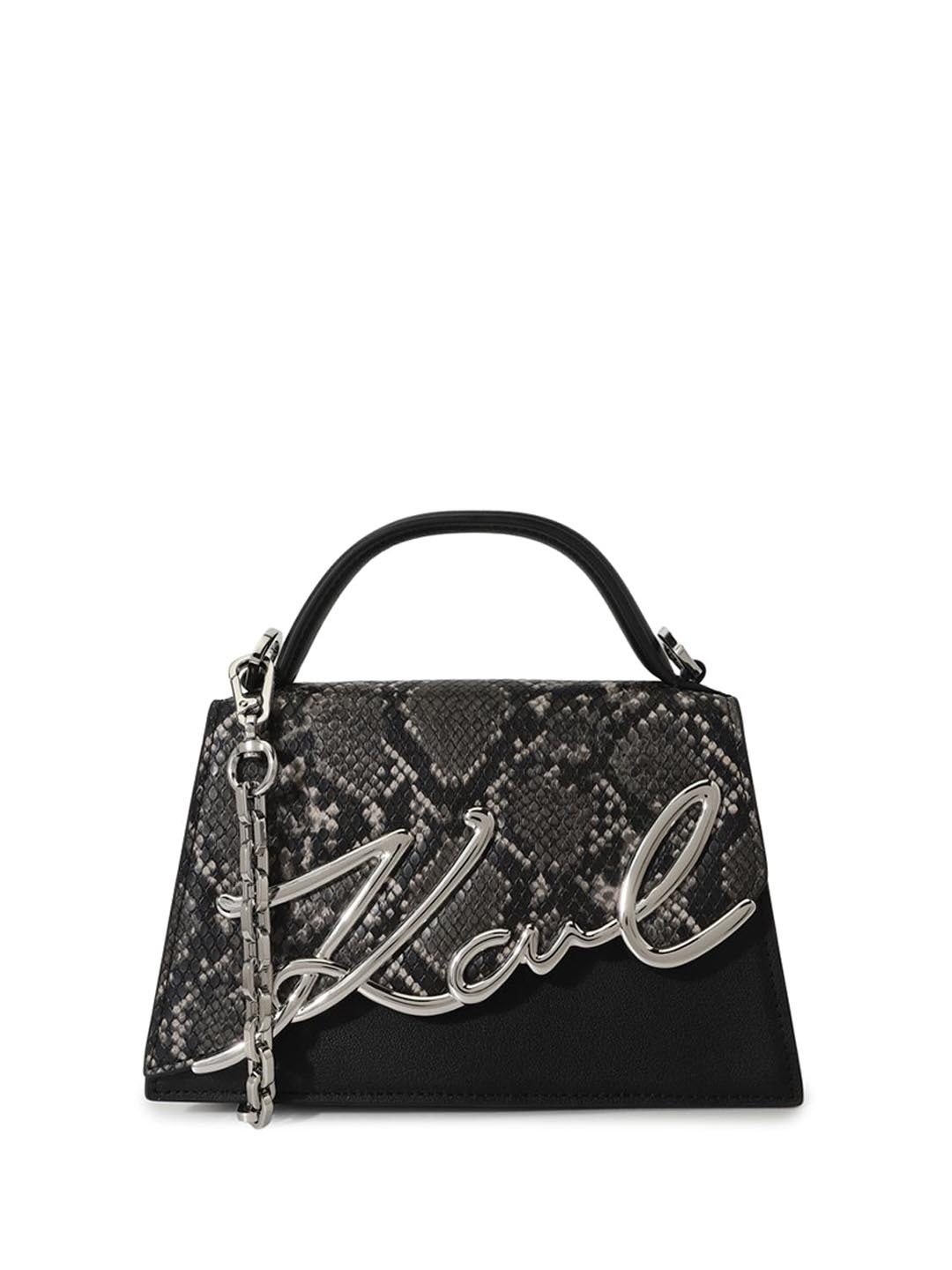 

Karl Lagerfeld Women Typography Printed Structured Satchel Bag, Black