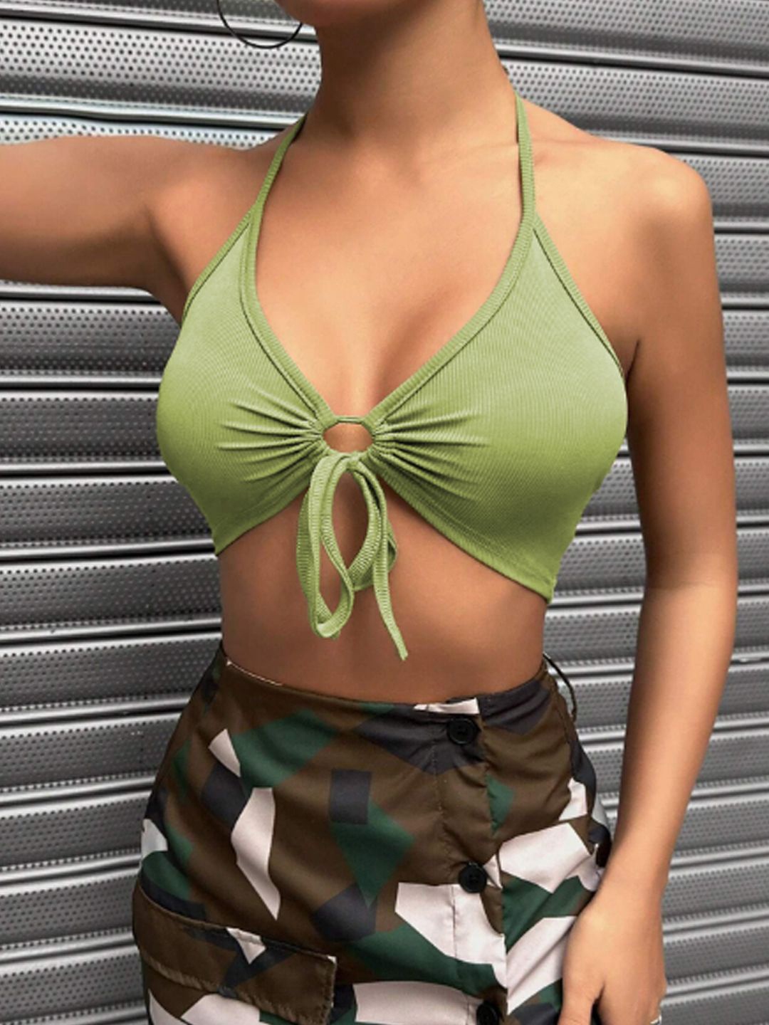 

StyleCast Women Halter Neck Bralette Crop Top, Green