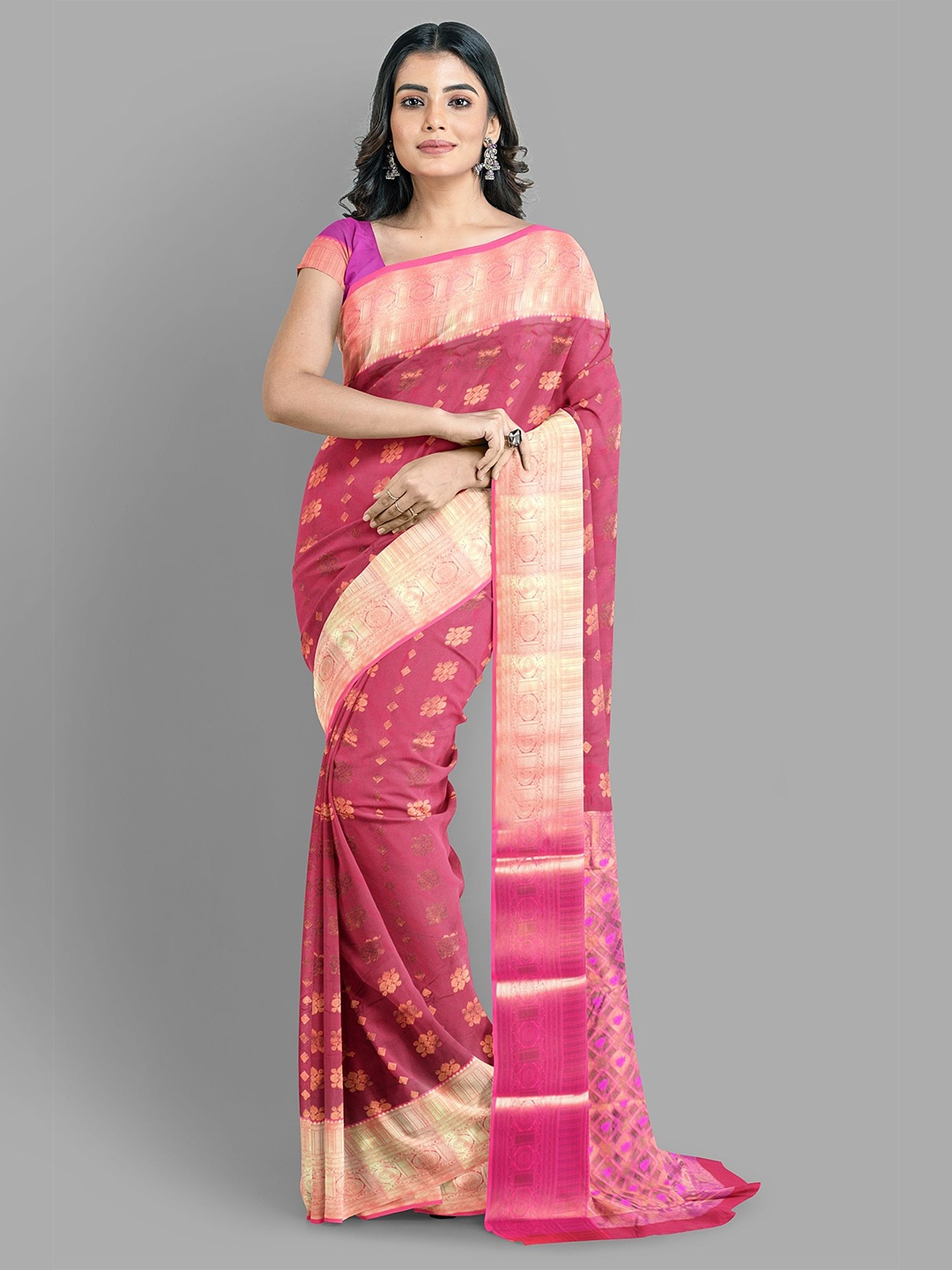 

The Chennai Silks Ethnic Motifs Zari Baluchari Saree, Magenta