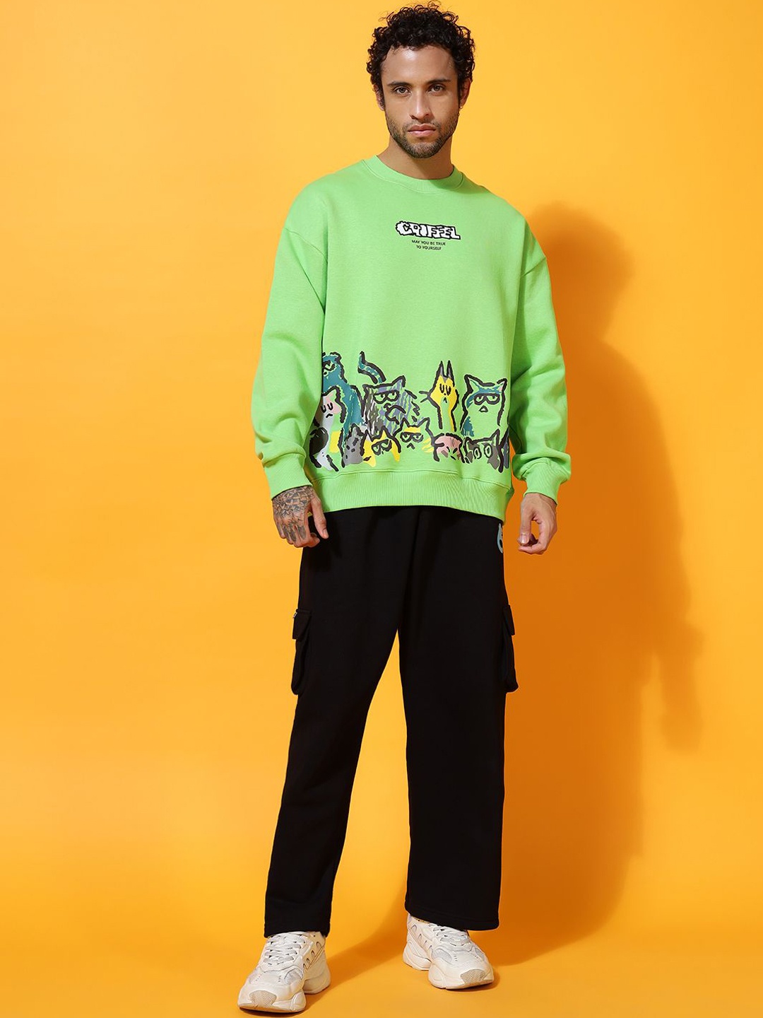 

GRIFFEL Men Graphic Printed Oversized Tracksuits, Green