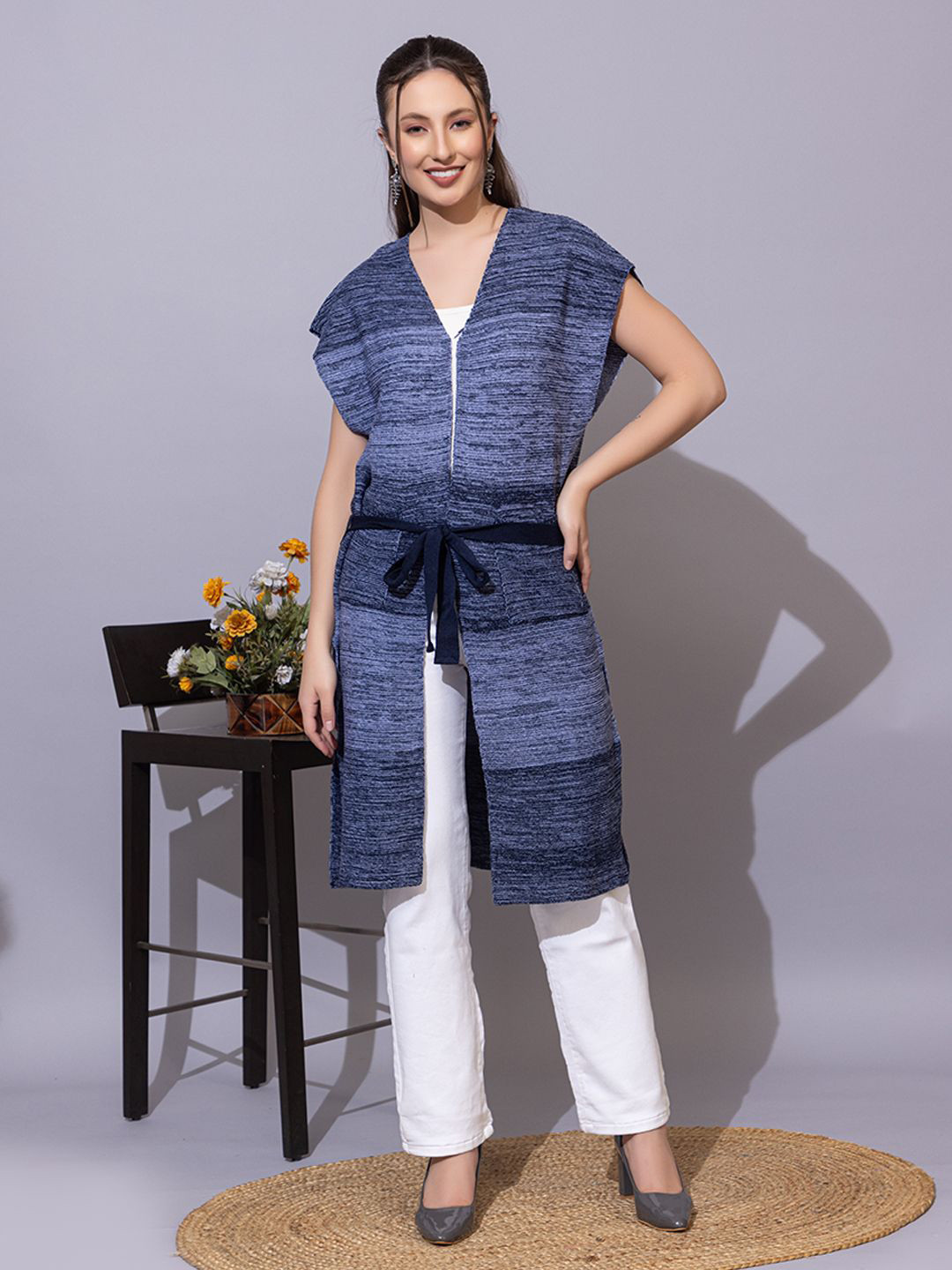 

Anouk Women Printed Cardigan, Navy blue