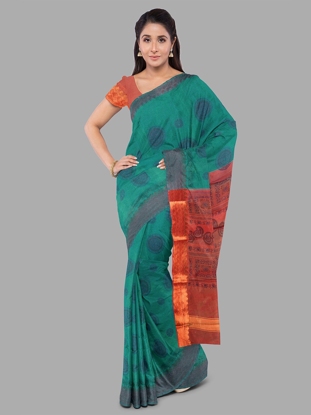 

The Chennai Silks Abstract Printed Fusion Kota Saree, Green