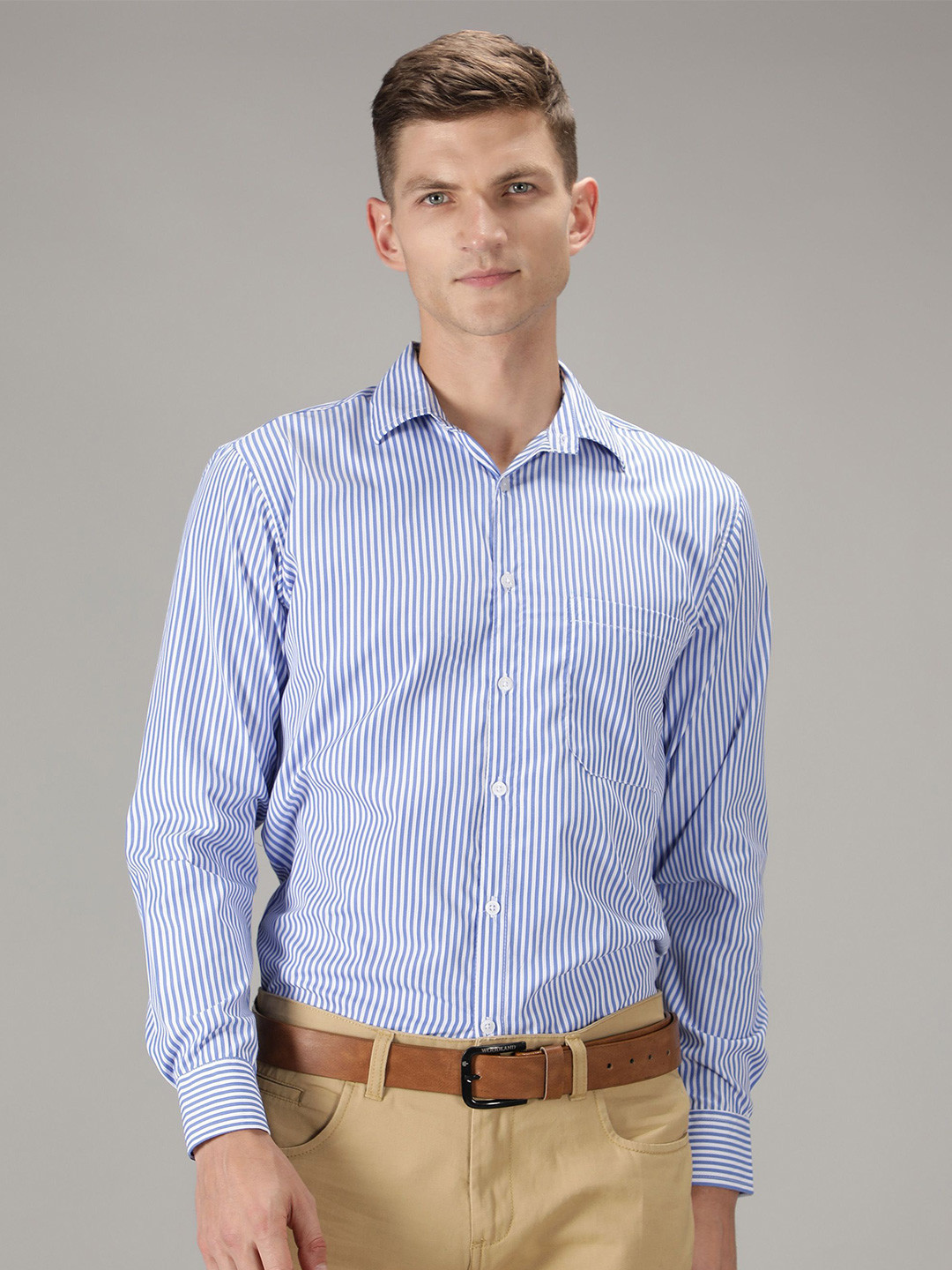 

NUEVOSDAMAS Men Comfort Spread Collar Vertical Striped Cotton Casual Shirt, Blue