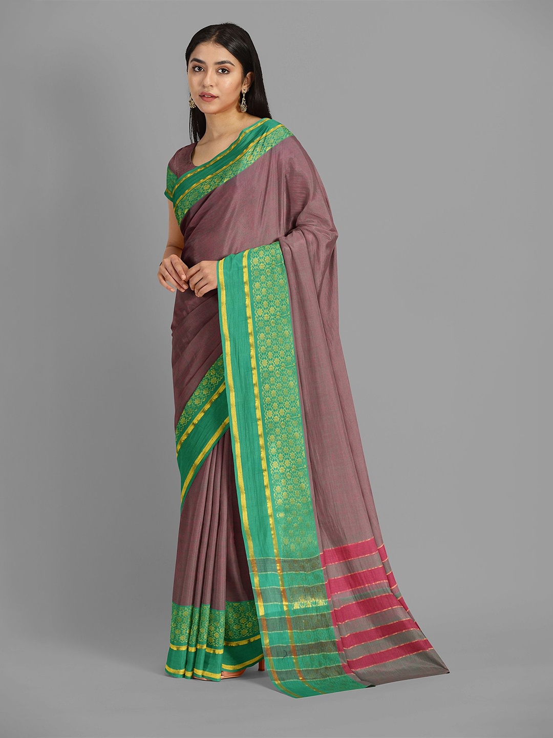 

The Chennai Silks Zari Pure Cotton Gadwal Saree, Pink
