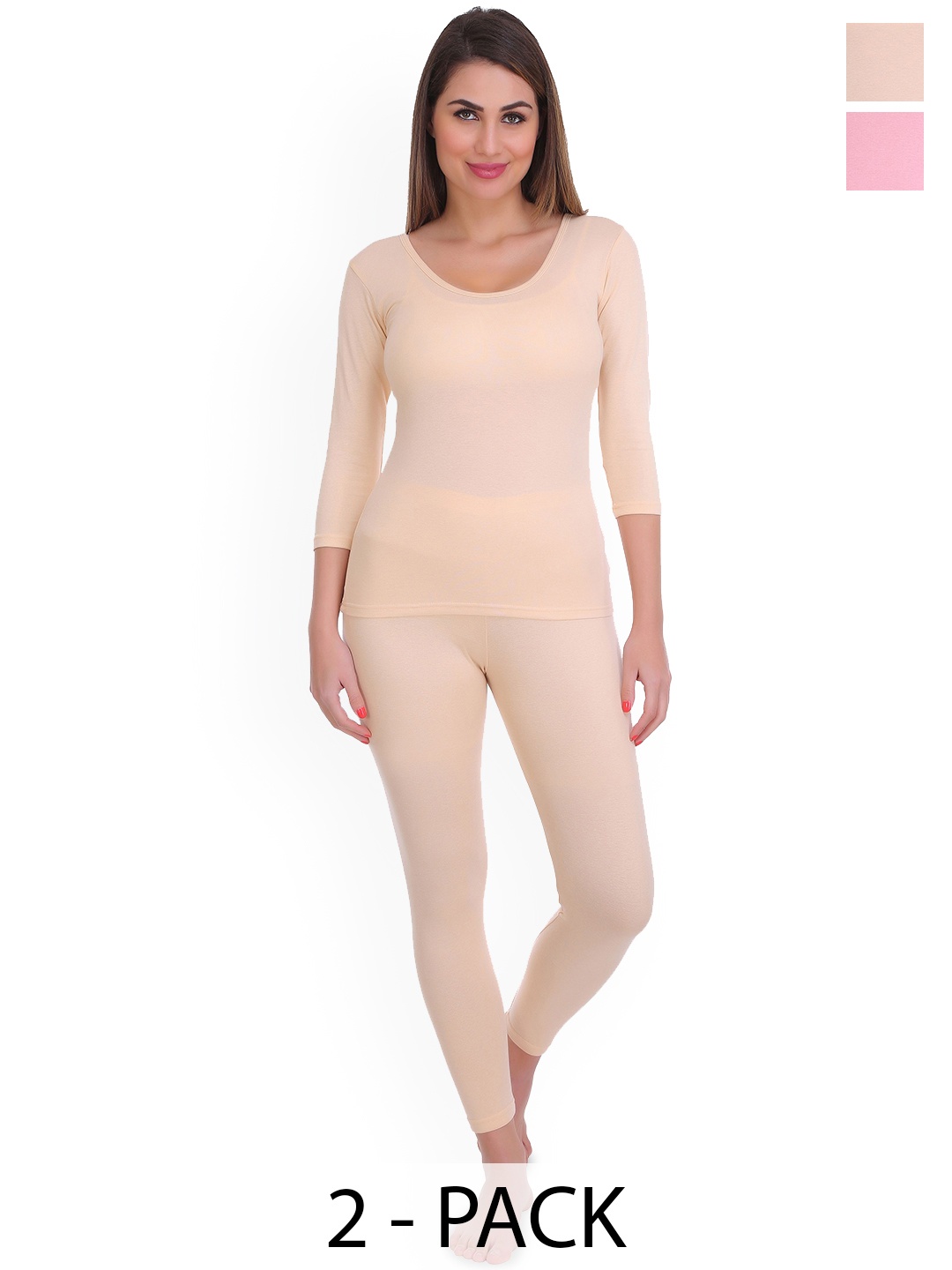 

SELFCARE Women Pack Of 2 Cotton Thermal Set, Pink