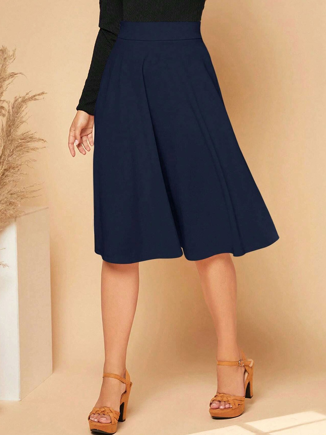 

Stylecast X Slyck Knee Length Flared Skirt, Navy blue