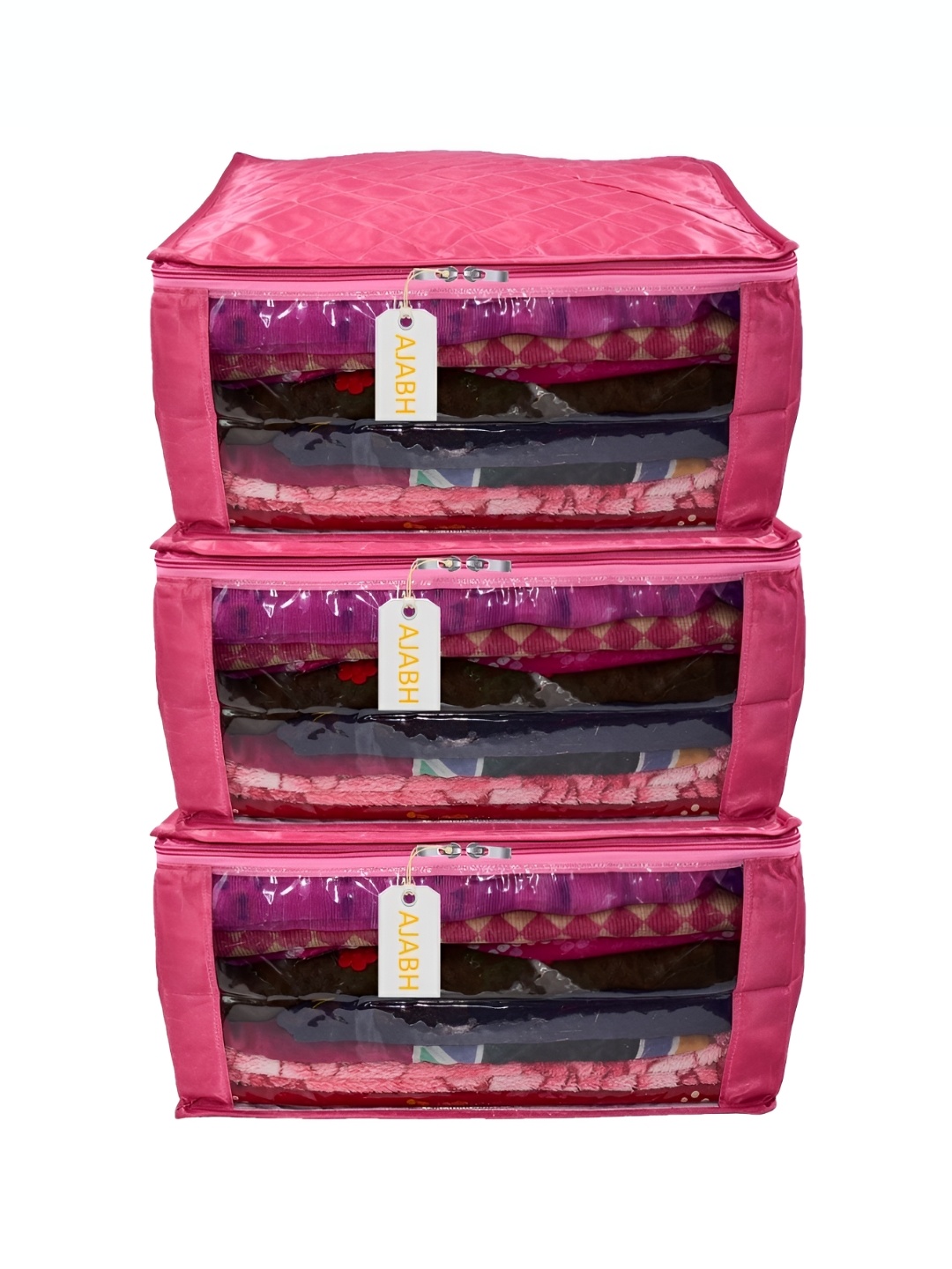 

Ajabh Pink 3 Pieces Checked Satin Saree Cover Organisers