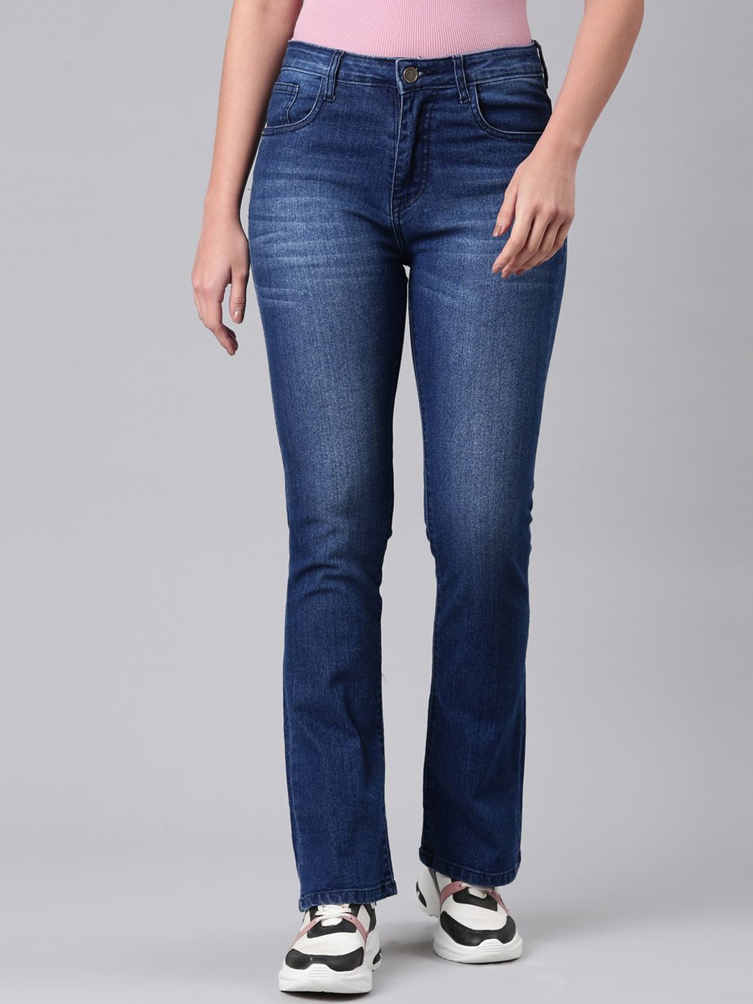 

ZHEIA Women Bootcut High-Rise Light Fade Stretchable Jeans, Blue