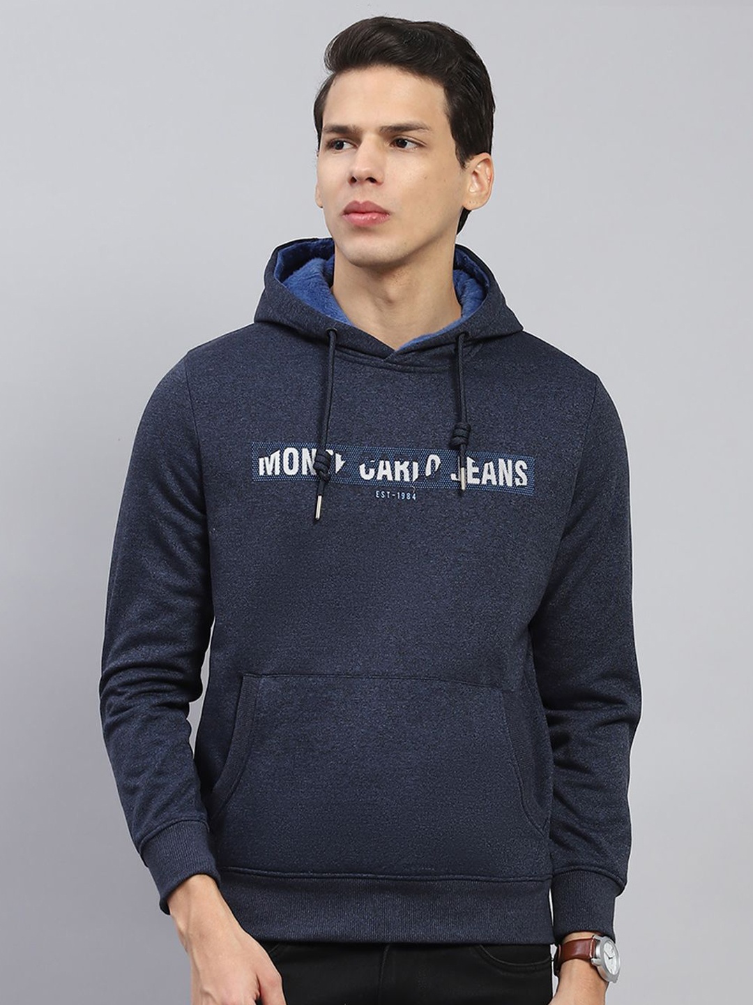 

Monte Carlo Men Cotton Printed Hooded Sweatshirt, Navy blue