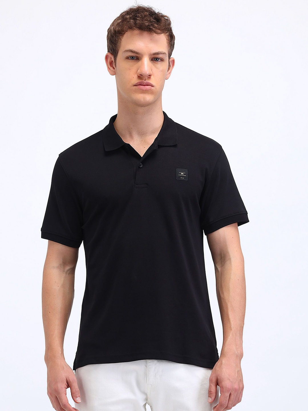 

Flying Machine Men Brand Logo Polo Collar Pockets T-shirt, Black