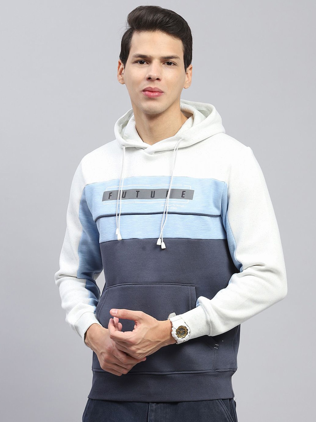 

Monte Carlo Men Colourblocked Hooded Cotton Sweatshirt, White