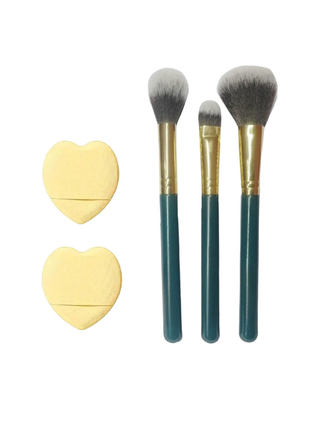 

Facejewel Set Of 5 Makeup Brush & Mini Heart Makeup Puff, Green
