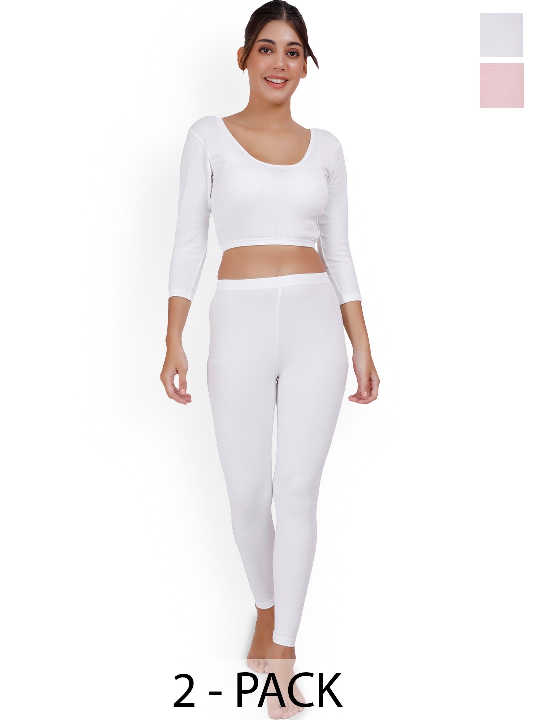 

SELFCARE Women Pack Of 2 Three Quarter Sleeves Thermal Sets, White