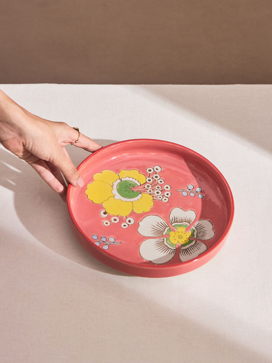 

Chumbak Red & Yellow Floral Printed Ceramic Food Platter