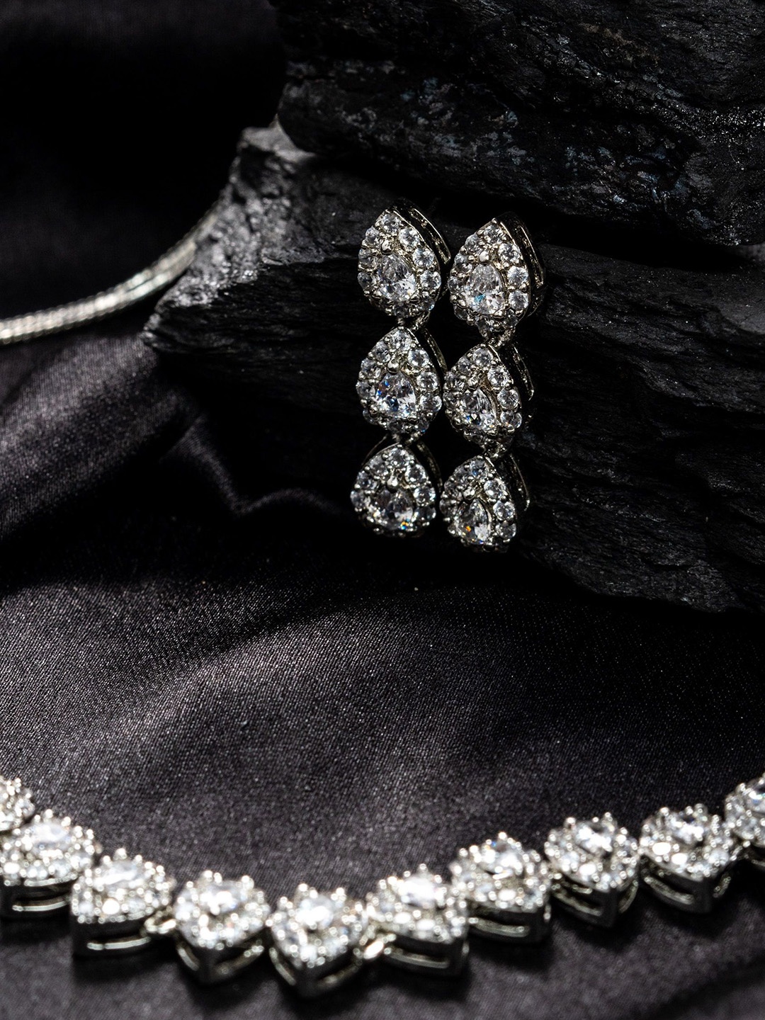 

Zevarly Rhodium-Plated Cubic Zirconia-Studded Jewellery Set, Silver