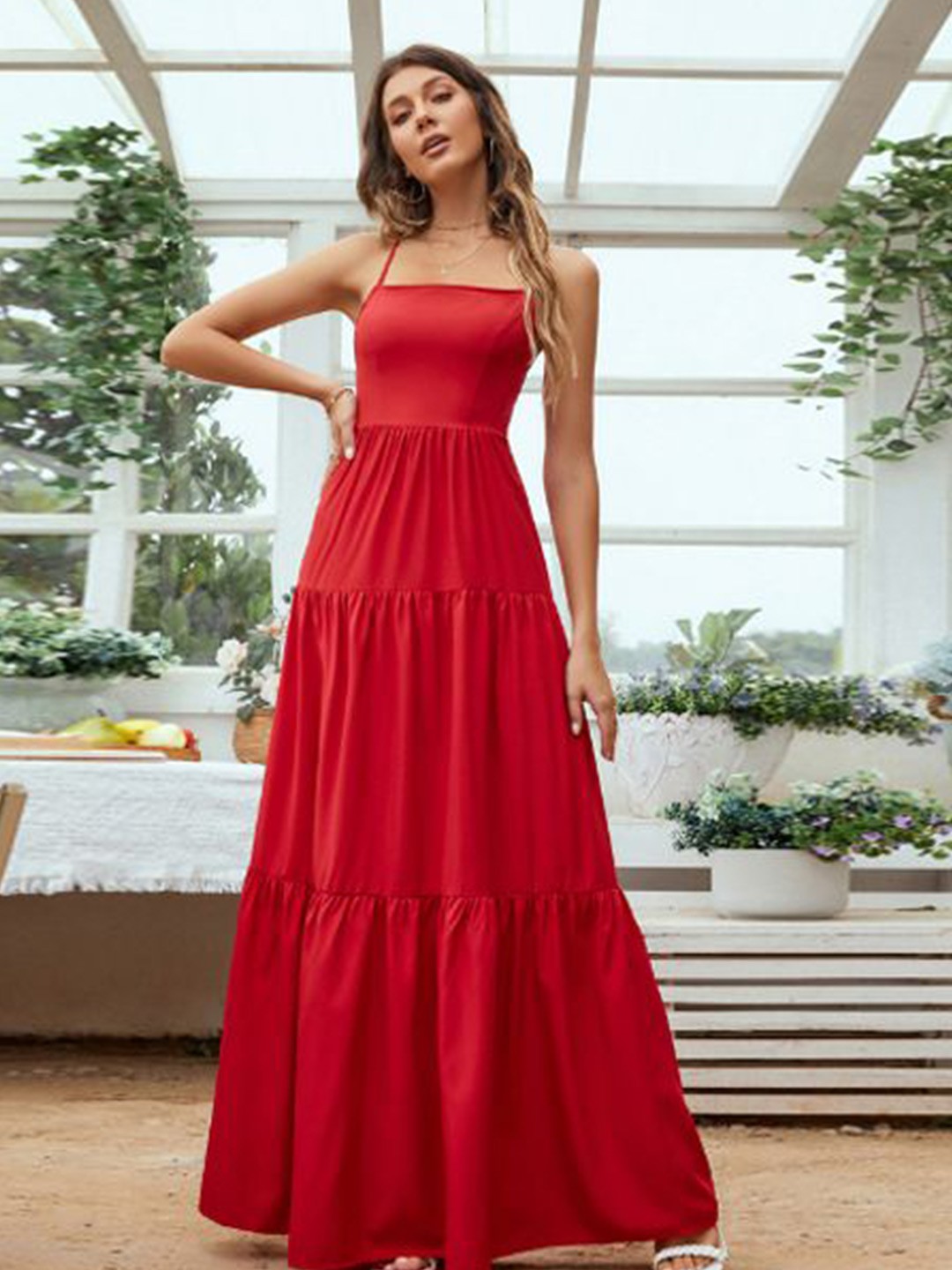 

StyleCast Women Shoulder Straps Maxi Dress, Red