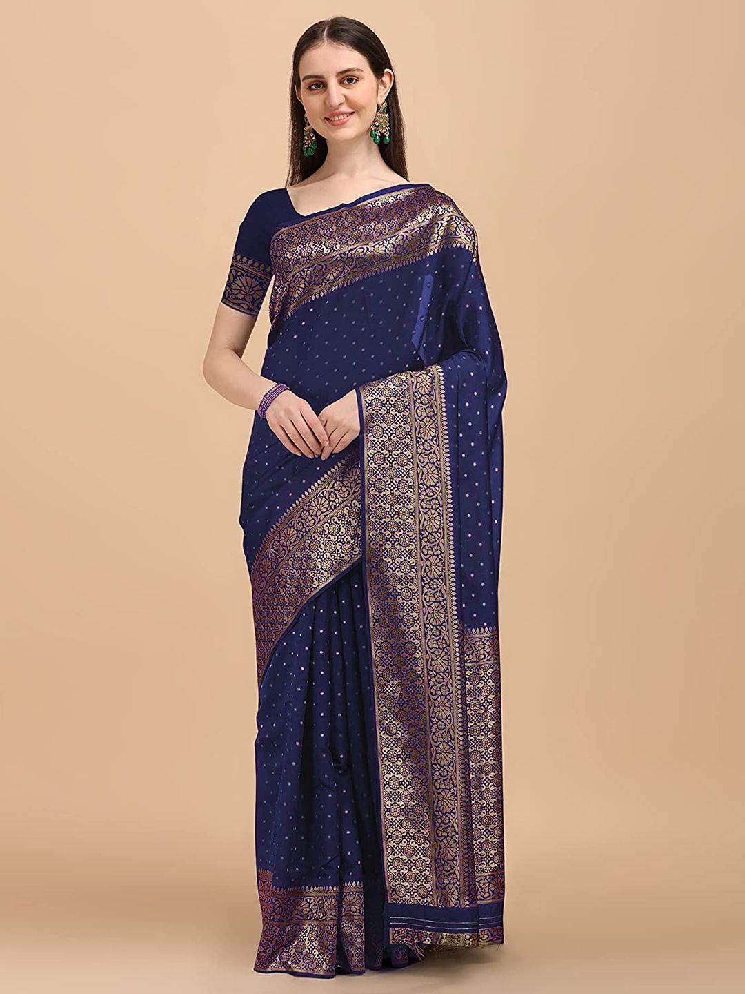 

MANMOHITSAREE Woven Design Zari Kanjeevaram Saree, Navy blue