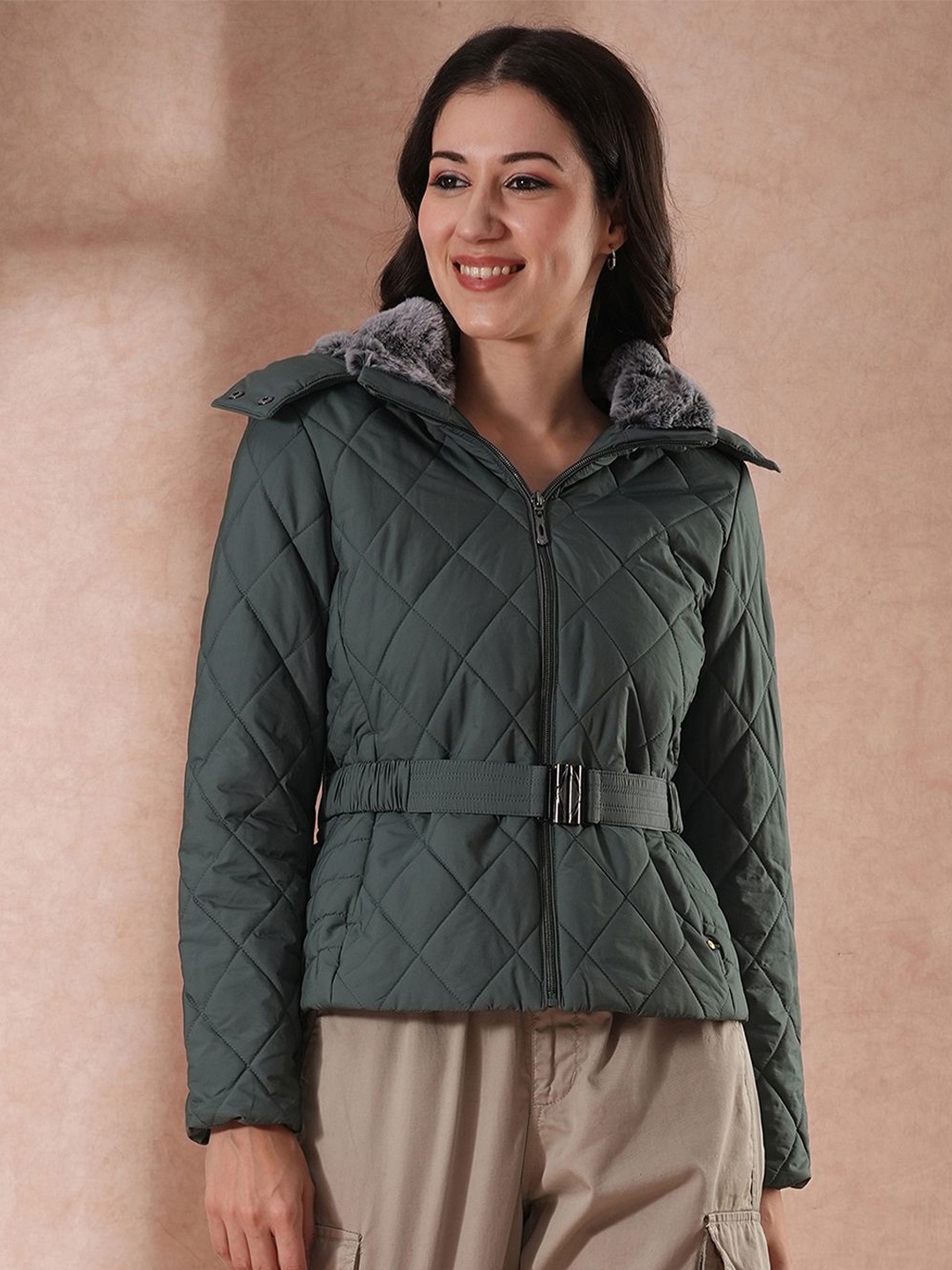 

Globus Women Hooded Solid Casual Puffer Jacket, Sea green