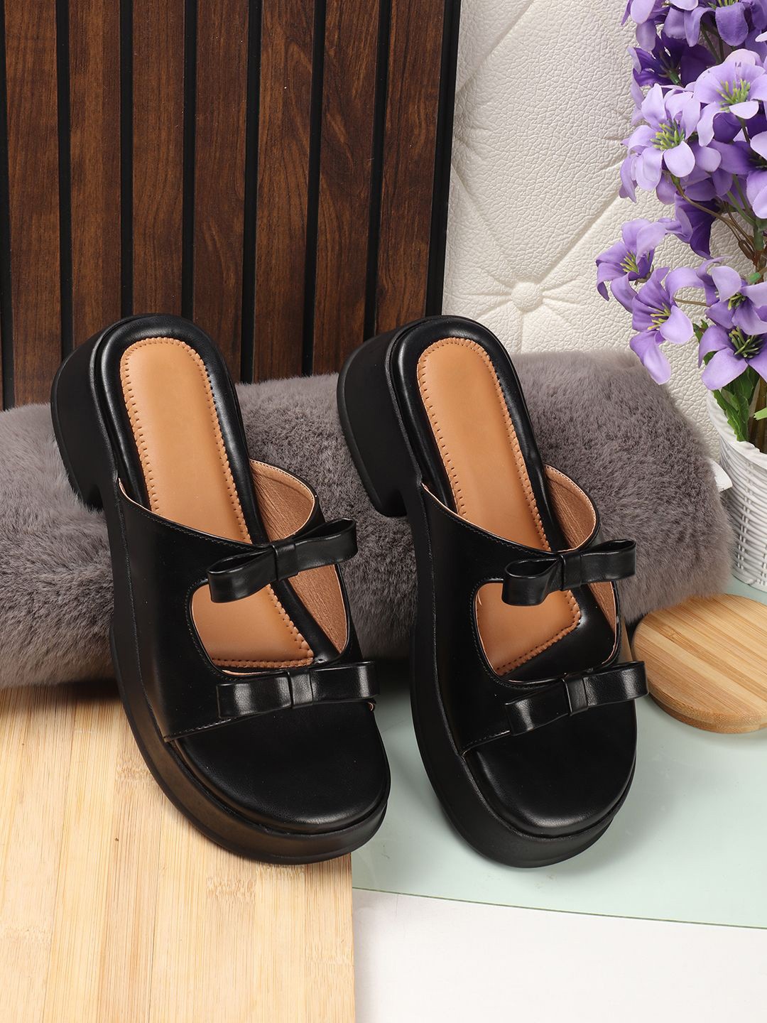 

sneakers villa Synthetic Leather Comfort Heel Sandals, Black