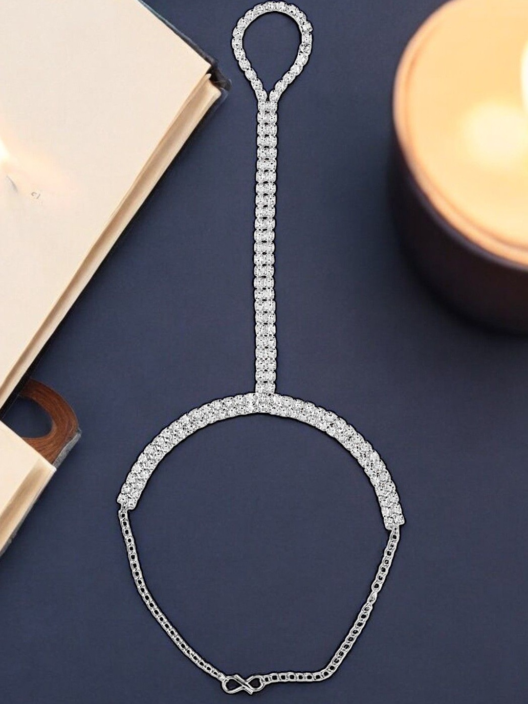 

9blings Silver-Plated American Diamond Studded Ring Bracelet