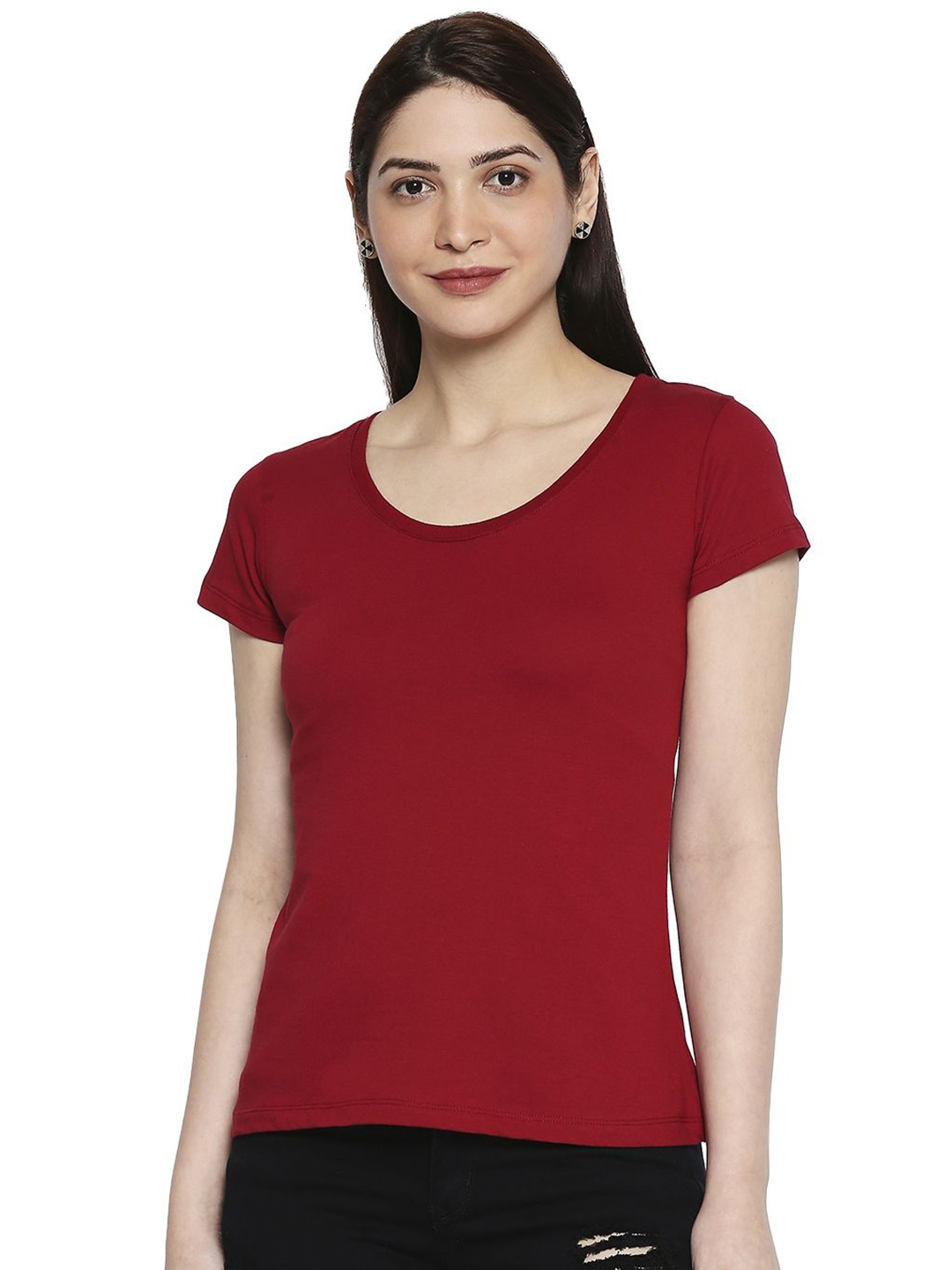 

AMMARZO Round Neck Short Sleeves Cotton T-Shirt, Maroon