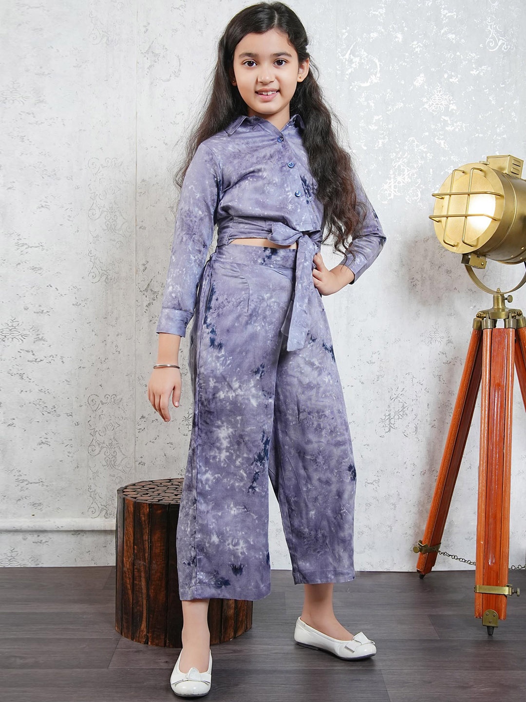 

RANJ Girls Dyed Knotted Shirt With Trouser, Grey