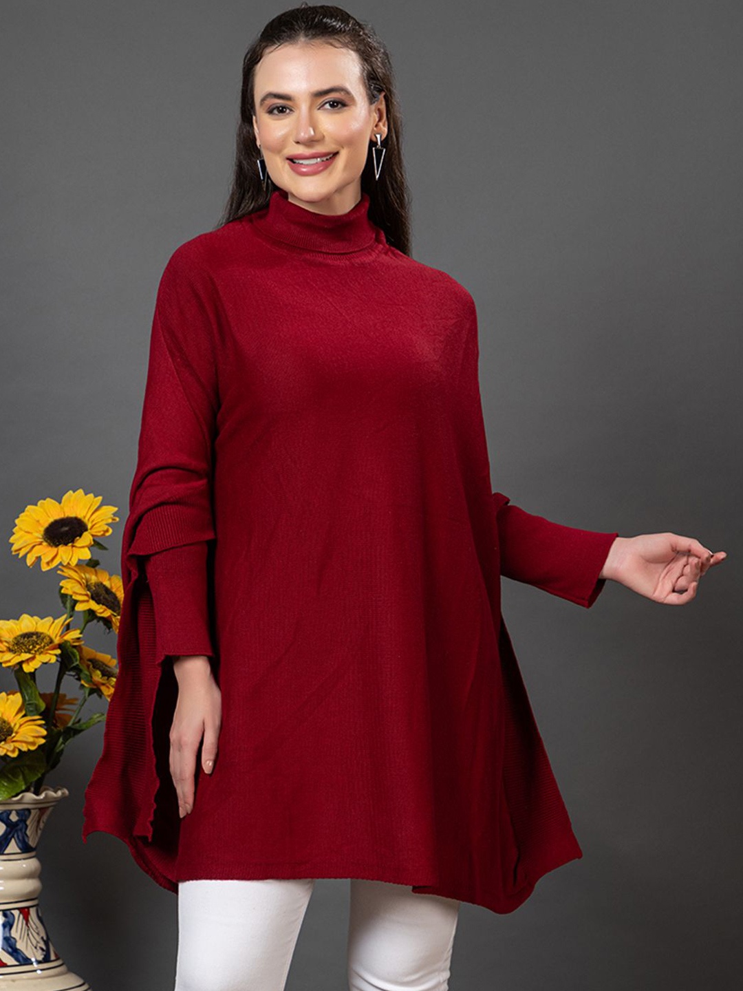 

Anouk Long Sleeves Tie-Up Shrug, Maroon