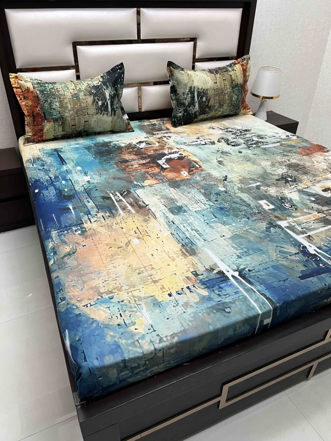 

Pure Decor Majestic Blue Abstract Printed Pure Cotton 350TC King Bedsheet Set 2.74 x 2.72m