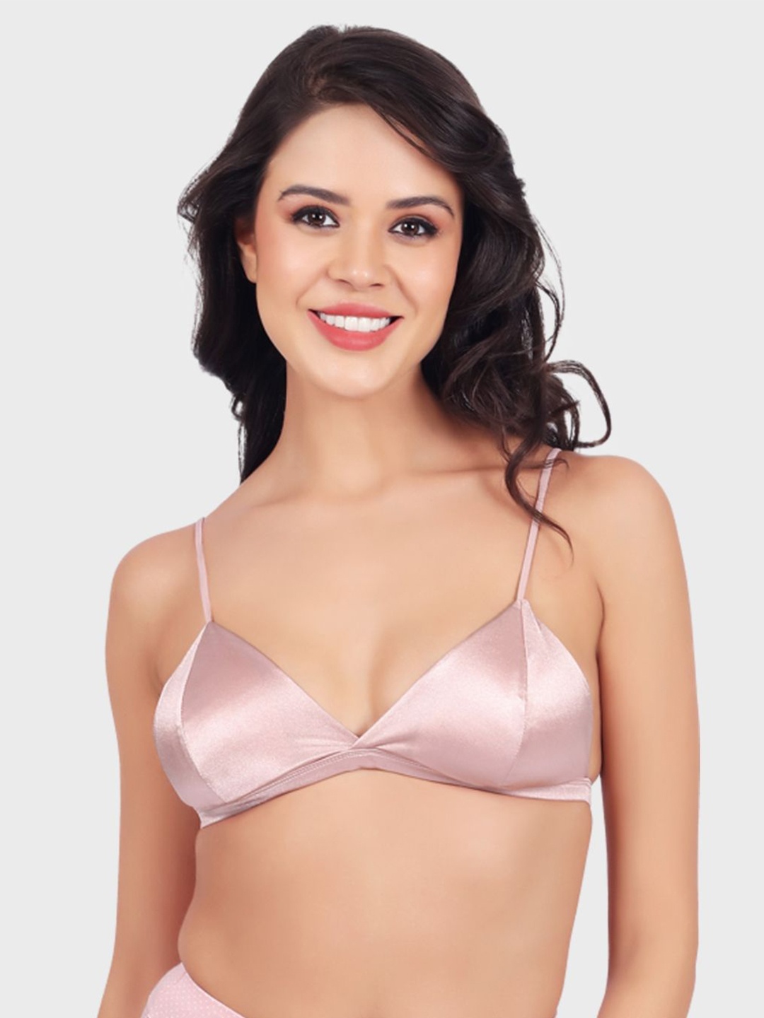 

Luella Women Satin Wire Free Plunge Bra, Pink