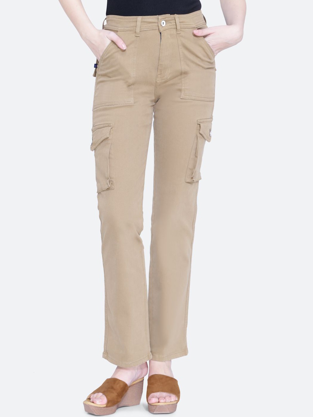 

FCK-3 Women Hottie High-Rise Stretchable Cargo Jeans, Khaki