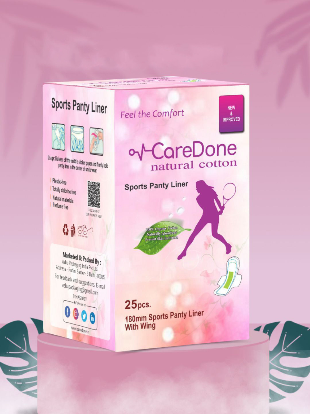 

CareDone Organic Cotton Ultra Thin Sports Panty Liners With Wing - 25 Pcs, White