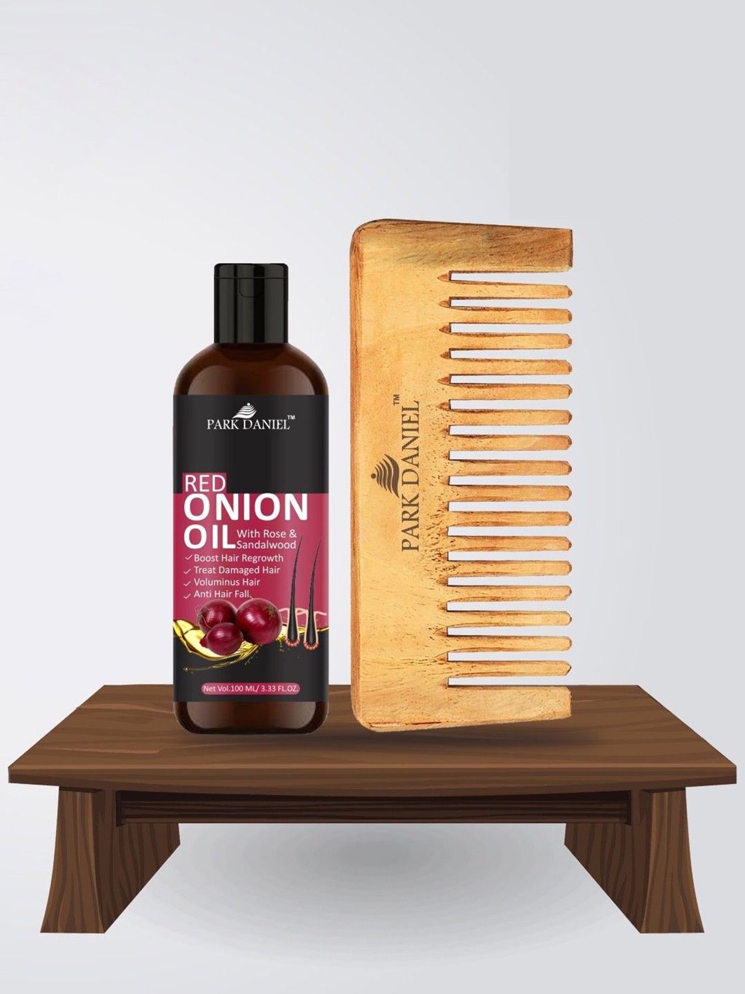 

Park Daniel Set Of 2 Red Onion Hair Oil - 100 ml With Neem Comb, Multi