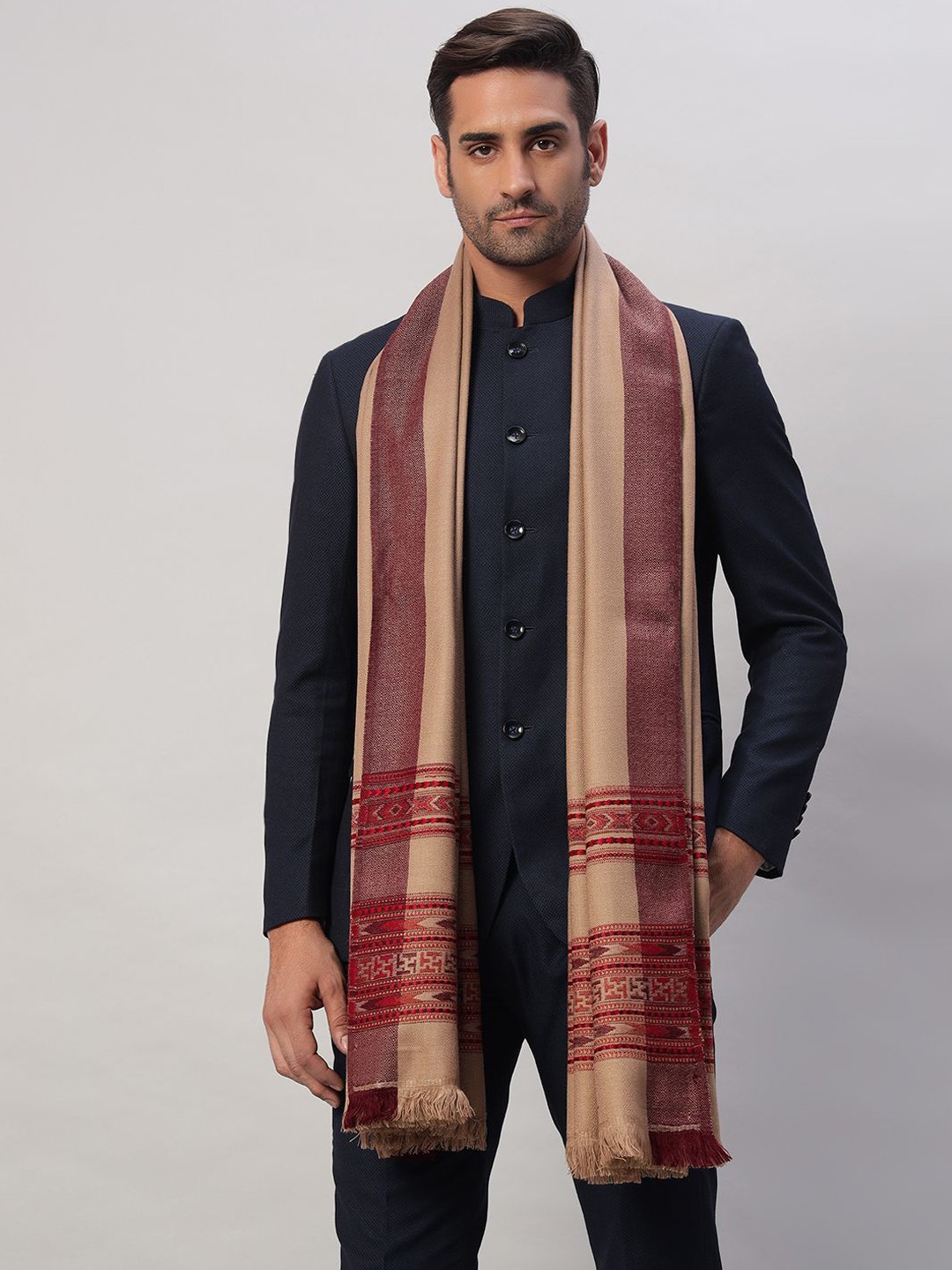 

HANDICRAFT PALACE Geometric Woven Design Shawl, Beige