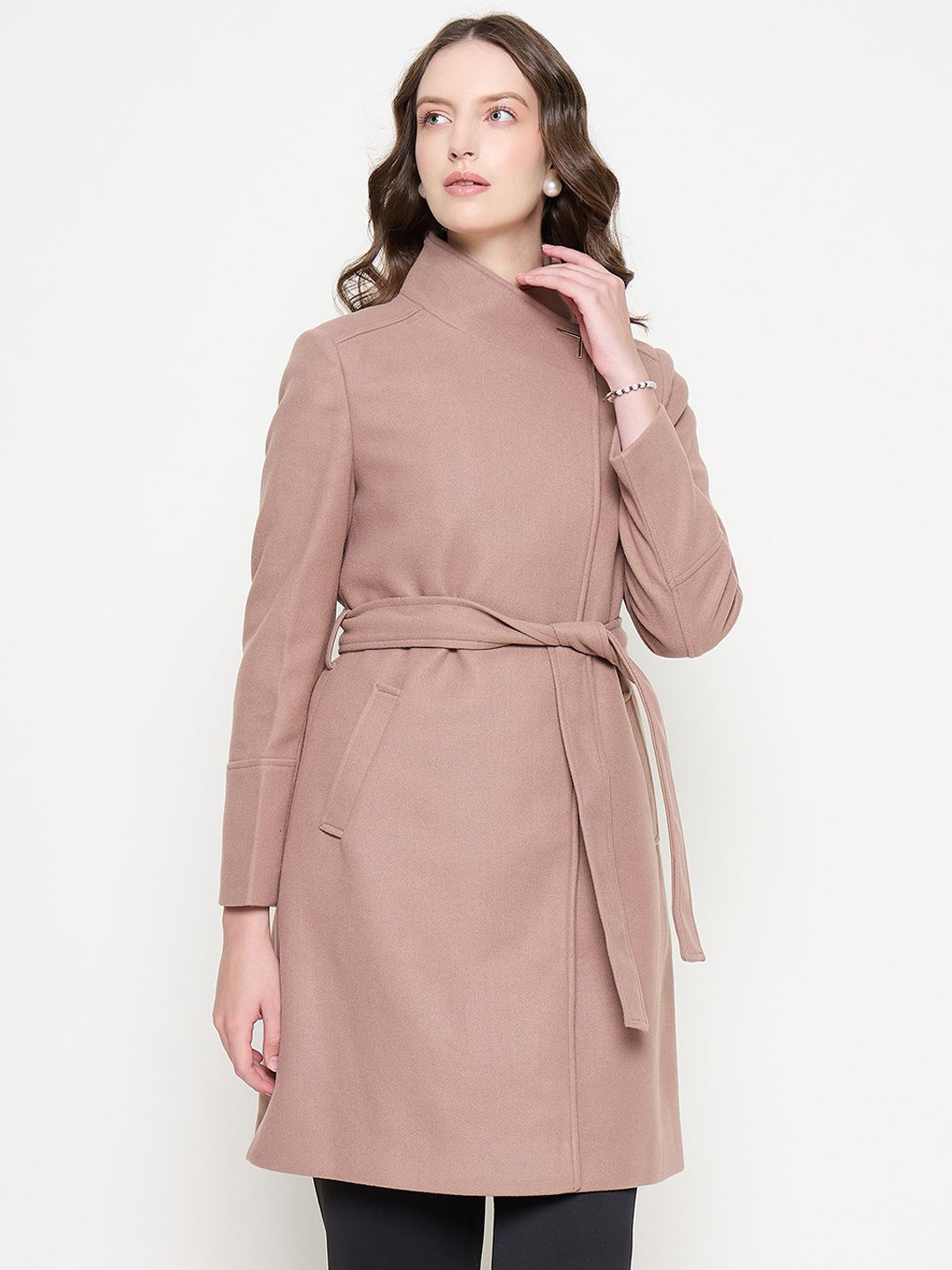 

Madame Women Tie-Ups Double-Breasted Overcoat, Pink