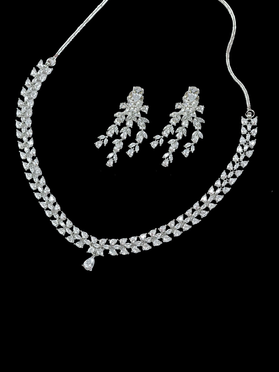 

Zevarly Rhodium-Plated Cubic Zirconia-Studded Jewellery Set, Silver