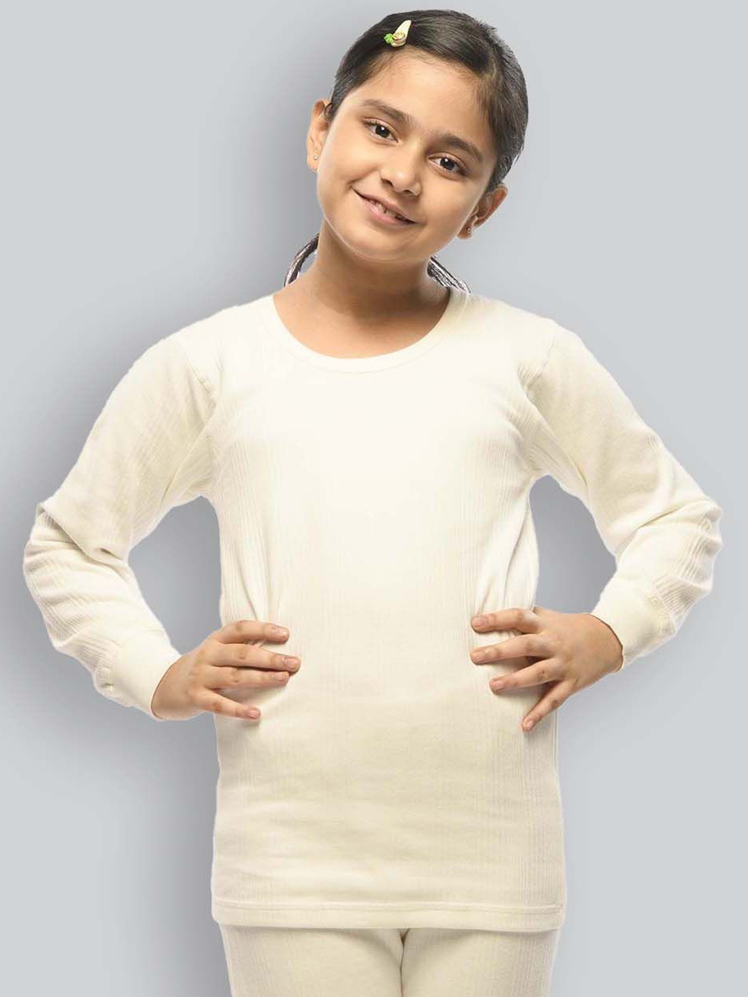 

INFERNO Girls Striped Cotton Thermal Top, White