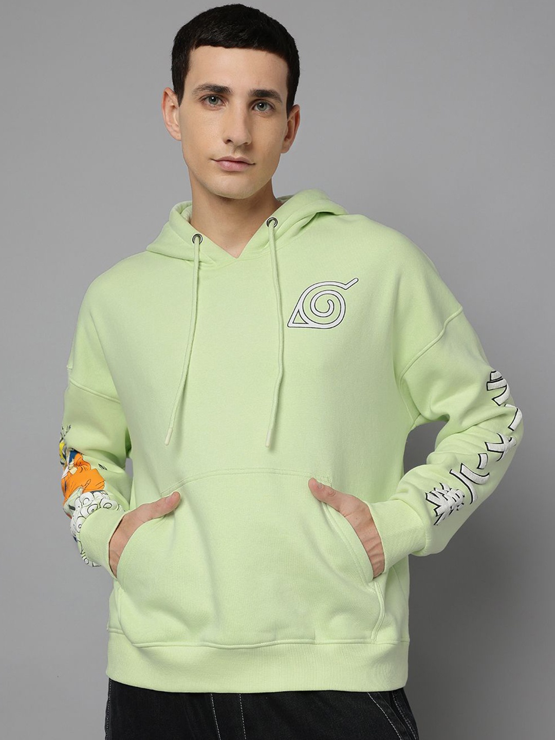 

Free Authority Men Naruto Printed Hooded Cotton Oversized Sweatshirt, Green