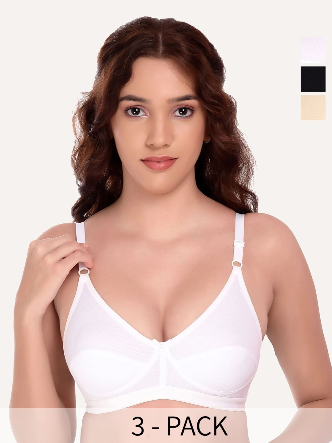 

DressBerry Women Pack of 3 Cotton Medium Coverage Bra, White