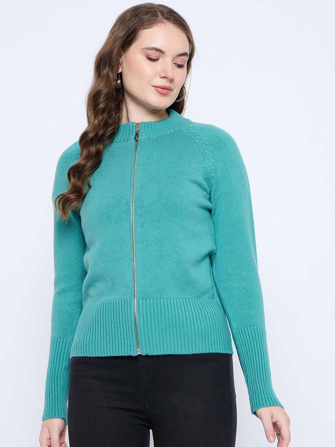 

Madame Women Round Neck Cardigan, Green