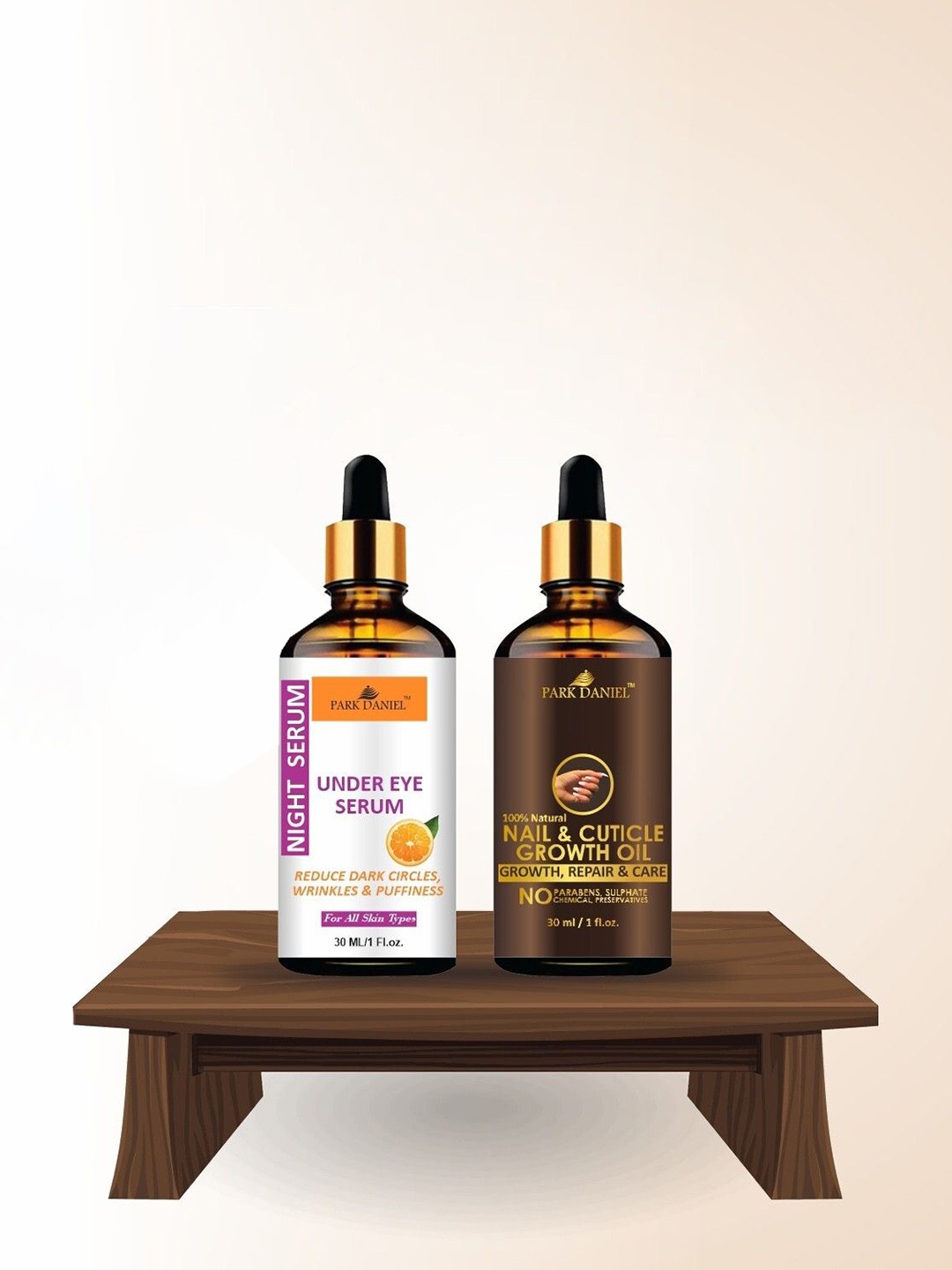 

Park Daniel Set Of 2 Under Eye Serum & Nail & Cuticle Growth Oil - 30 ml Each, Brown