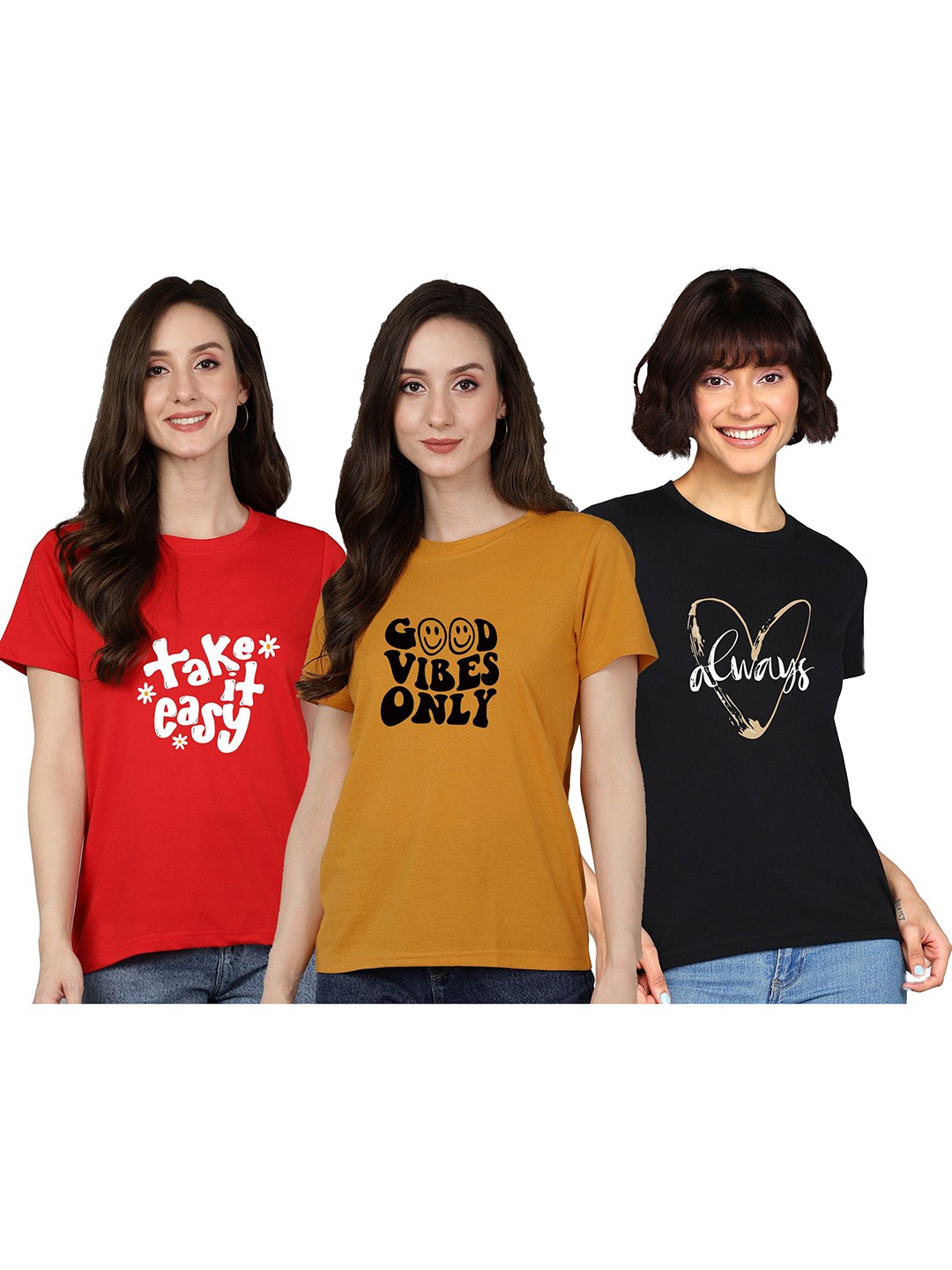 

Adyavastram Women Printed Applique T-shirt, Black