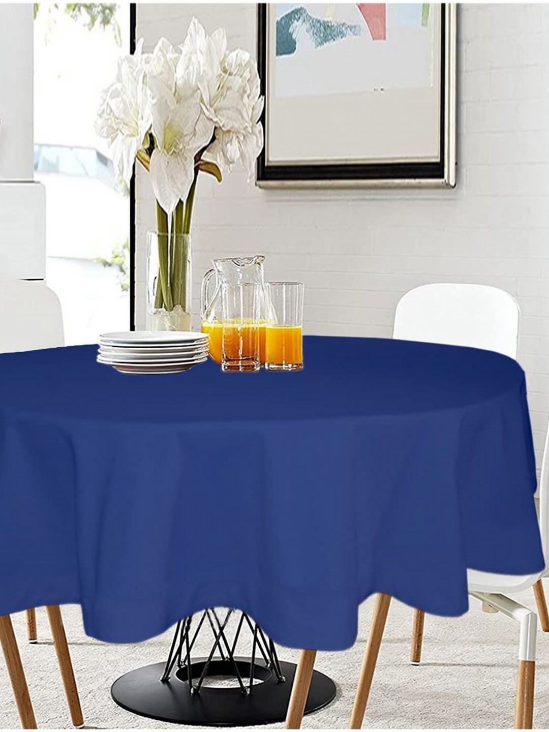 

Lushomes Blue Pure Cotton Round 4-Seater Table Cover