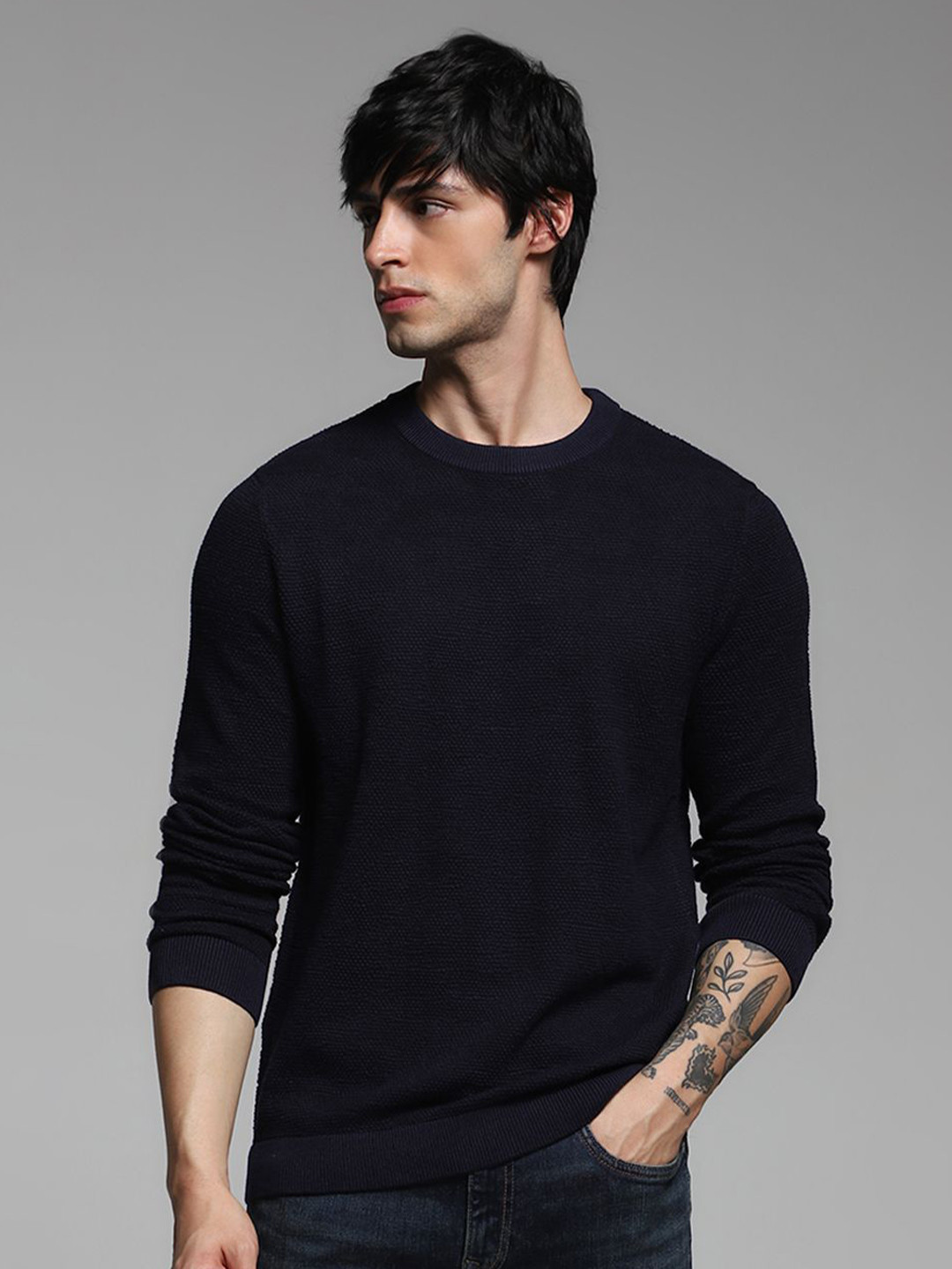 

Jack & Jones Men Ribbed Cotton Winter Pullover, Navy blue