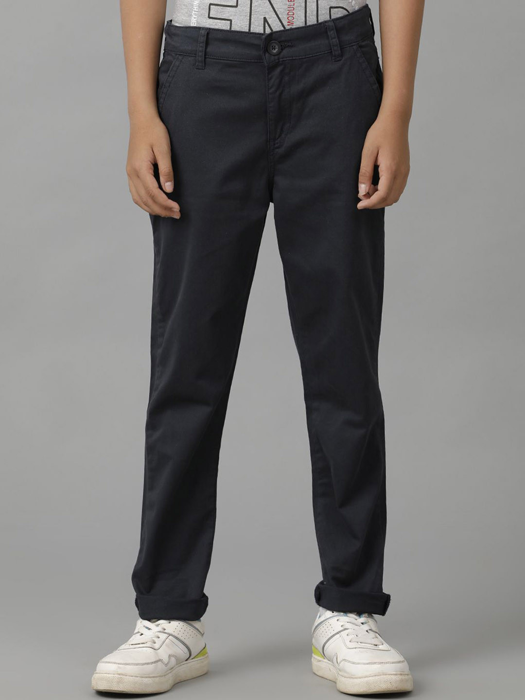 

UNDER FOURTEEN ONLY Boys Cotton Slim Fit Trousers, Navy blue