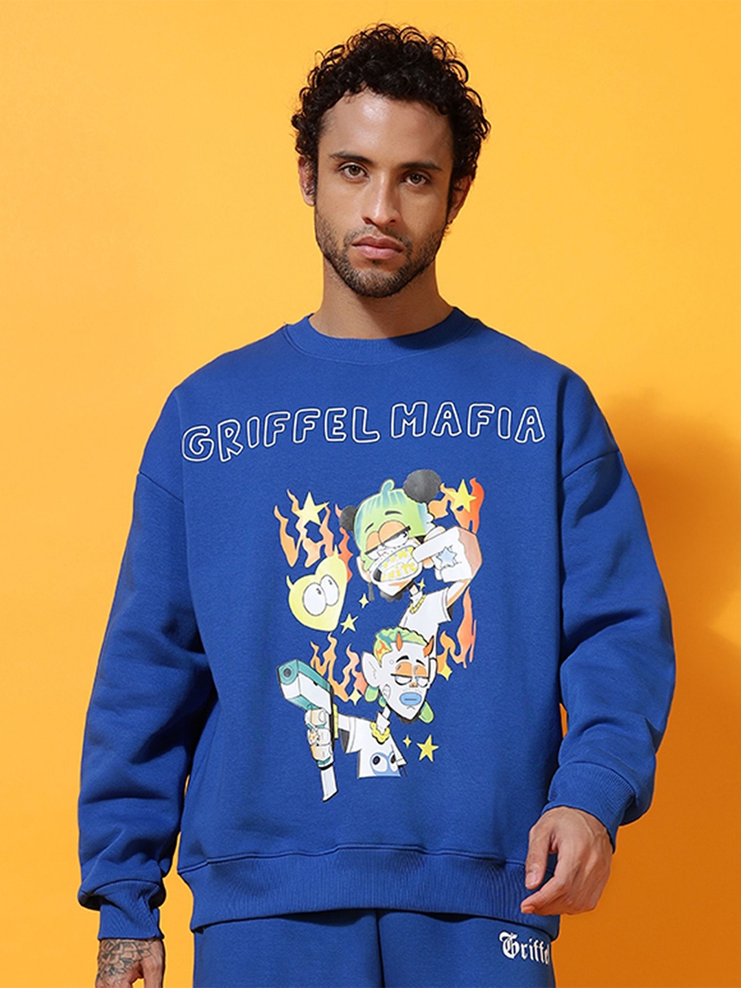 

GRIFFEL Men Round Neck Printed Sweatshirt, Blue