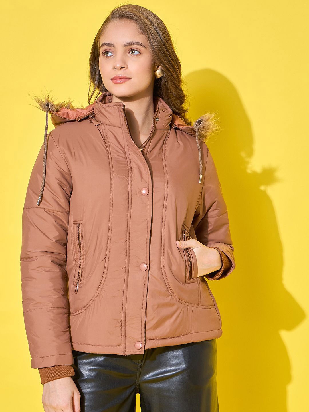 

BUY NEW TREND Women Hooded Solid Casual Parka Jacket, Brown
