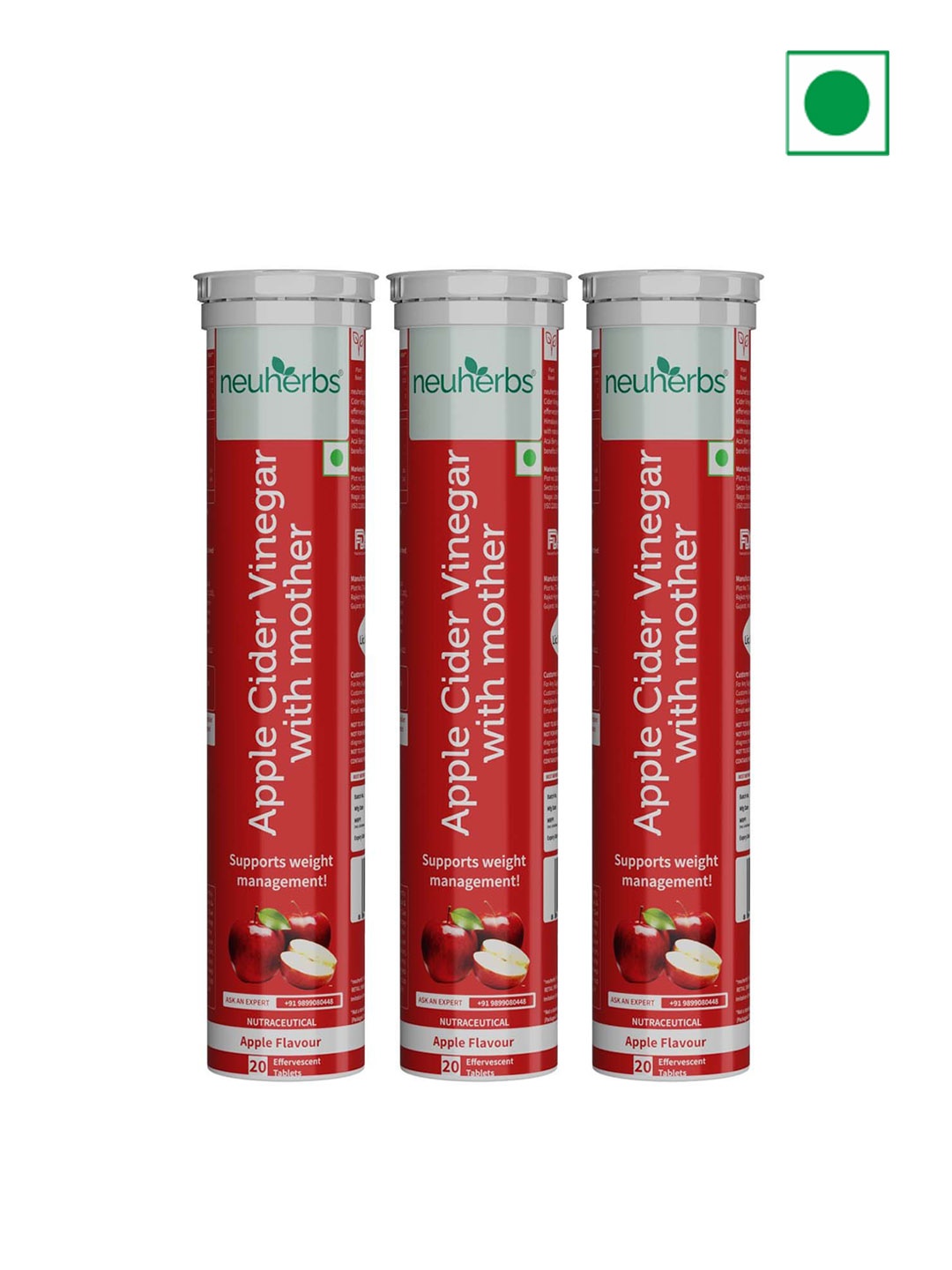 

Neuherbs Set of 3 Apple Cider Vinegar Effervescent Tablets - 20 Tablets Each, Red