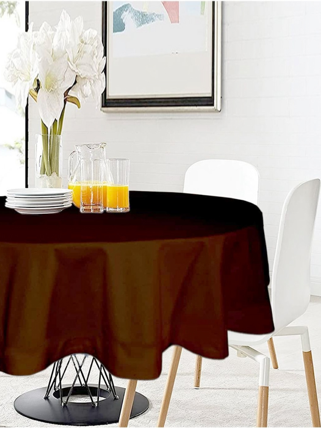 

Lushomes Brown Oure Cotton Round 4-Seater Table Cover