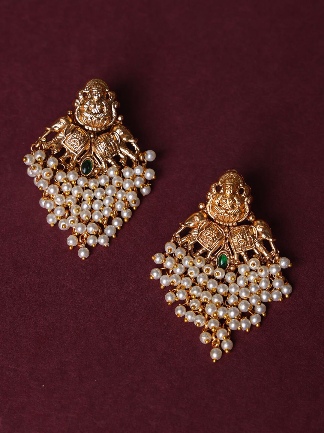 

PANASH Gold-Plated Cubic Zirconia Studded Peacock Shaped Drop Earrings