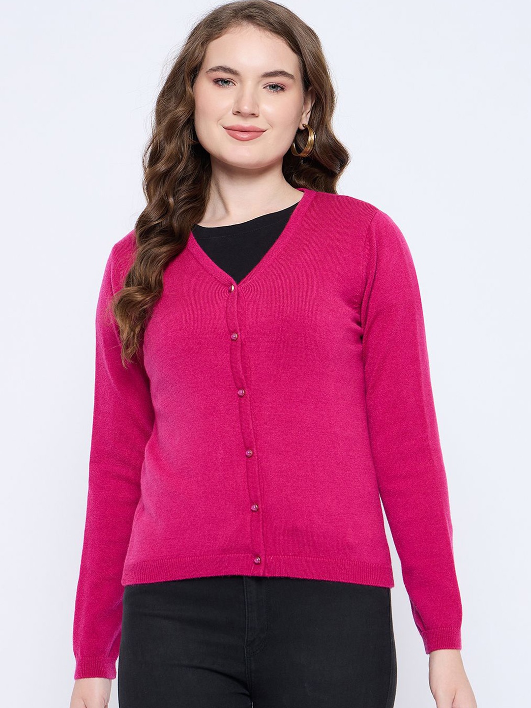 

Madame Women V-Neck Cardigan Sweater, Pink